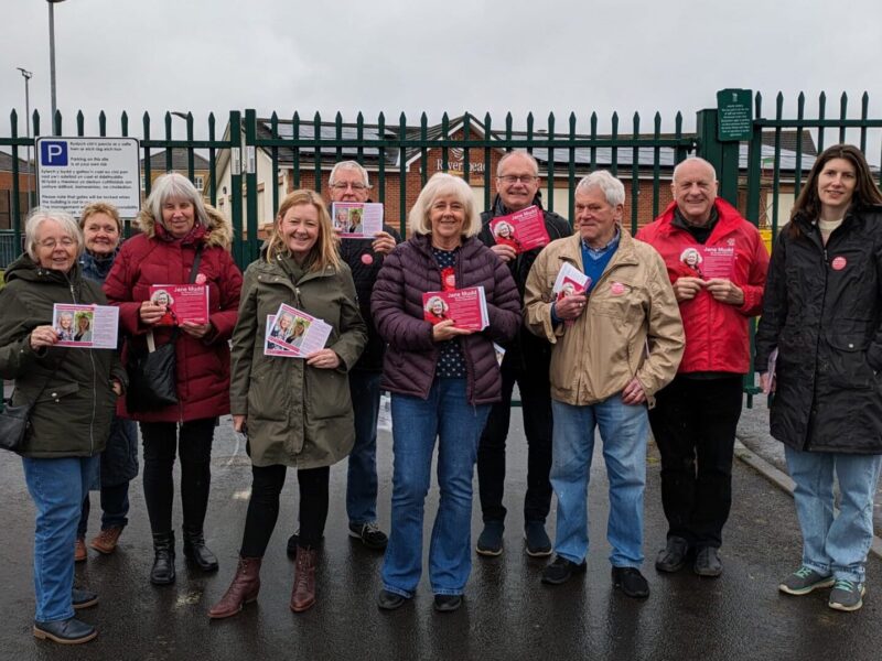 Ruth Jones, Jayne Bryant and other Labour campaigners in Afon village, Rogerstone